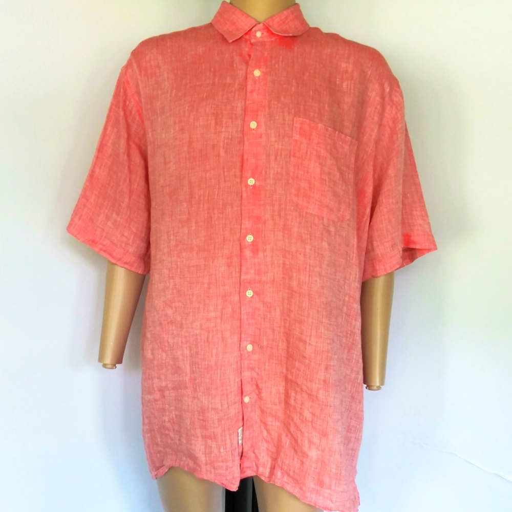 Peter Millar Linen Solid Pink Shirt Men's Size XL